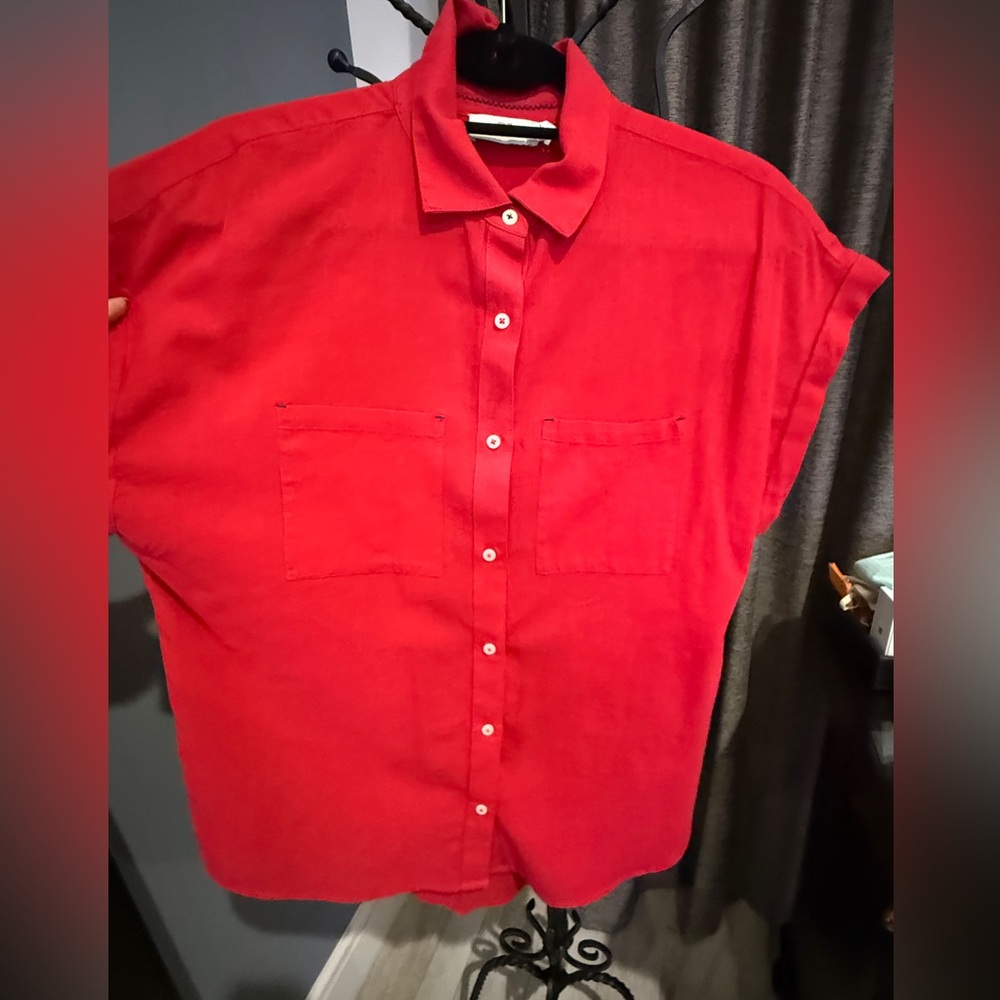 Red Button-Up Women's Top
